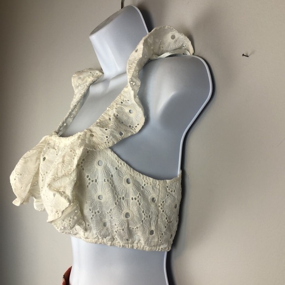 7 For All Mankind Eyelet Lace Embroidered Crop Top White Tank Top Size XS EUC - Picture 14 of 16